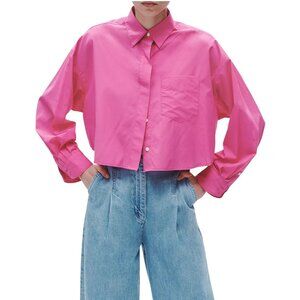 228$ rag & bone Beatrice Cropped Poplin Shirt Drop Shoulders Size S Med Pink